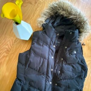 Banana Republic Fur Hooded Puffy Vest